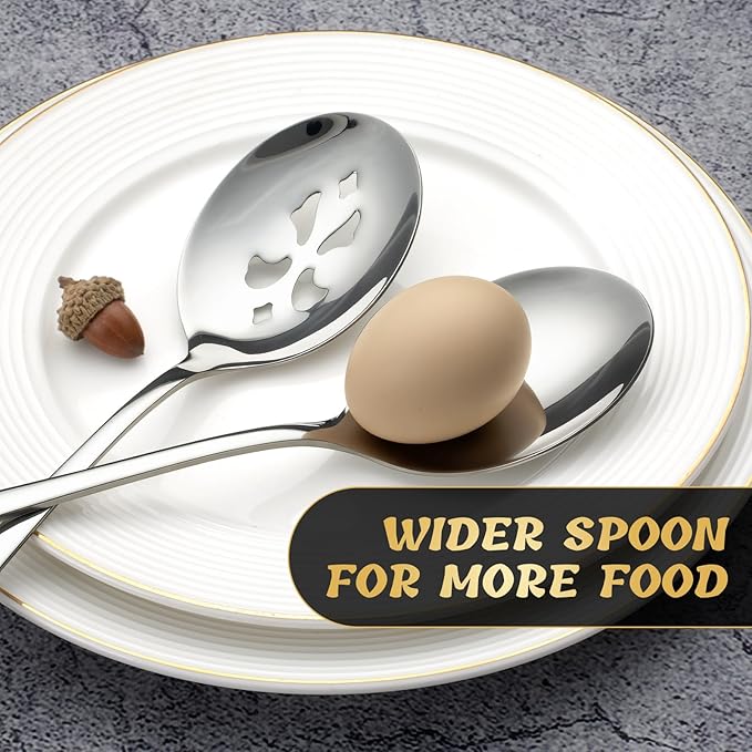 6 Piece Stainless Steel Serving Spoon Set - 3 Large, 3 Slotted,Dishwasher Safe,10-Inch,for Parties/Kitchen/Buffet/Catering