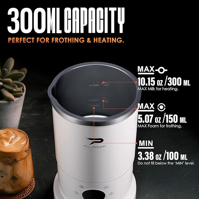Electric Milk Frother and Steamer - 4-in-1 Automatic Coffee Steamer Frother with 10.5OZ (300ML) Capacity, Warm and Cold Foam Maker for Coffee, Latte, Cappuccino, Macchiato, and Hot Chocolate (White)