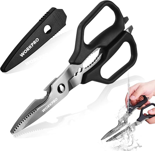 WORKPRO Kitchen Scissors, All Purpose Kitchen Shears with Detachable Titanium Coated Blades for Easy Cleaning, Heavy Duty Scissors for Meat, Fish, Nuts, Vegetables, Protective Cover Included