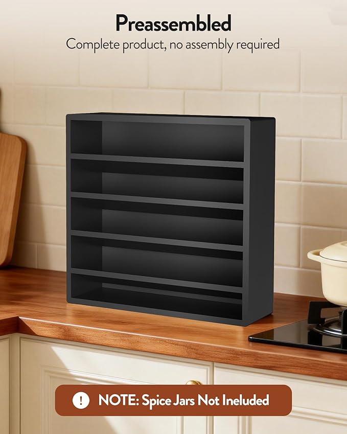 Orimade 4 Tier Spice Rack Organizer for Cabinet, Freestanding Bamboo Seasoning Rack for Countertop, Cupboard, Pantry, Kitchen, 13.18 x 4.13 x 12.2 inches(Spice Jars Not Included), Black