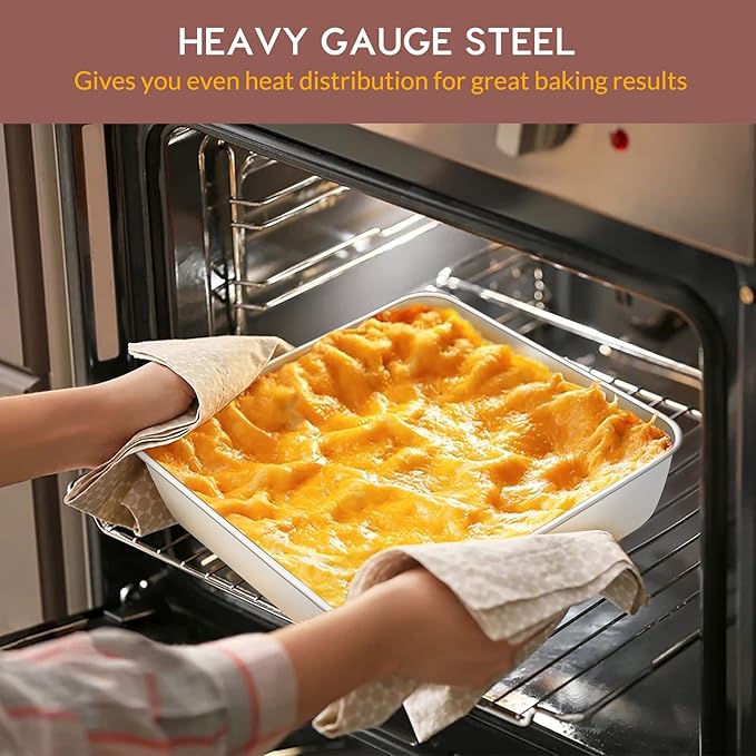 6/8/9-Inch Square Cake Pan Set, E-far Stainless Steel Square Baking Brownie Pans Metal Bakeware Set of 3, Non-toxic & Healthy, Easy Clean & Dishwasher Safe