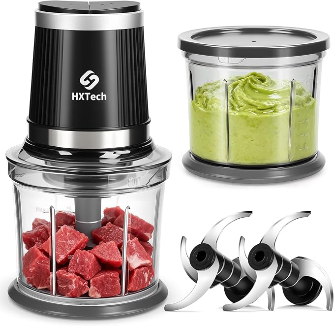 Food Processor 4 Cup: Mini Electric Food Chopper with 2 Bowls, Small Meat Grinder with 2 Speed & 4 Blades for Vegetable, Meat, Nuts, Functions for Chopping, Dicing, Mixing and Puree-Gray