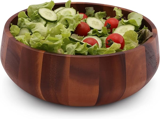 Arthur Court Acacia Wood Serving Bowl for Fruits or Salads Modern Round Shape Style 4.5 inch Tall x 11 inch Diameter Wooden Single Bowl