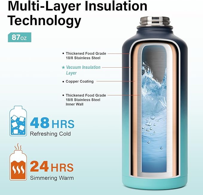DYSANKY Insulated Water Bottle | Thickened Stainless Steel for Gym and Hiking with Straw, Carrier Bag, Handle Strap | BPA-Free 87 oz