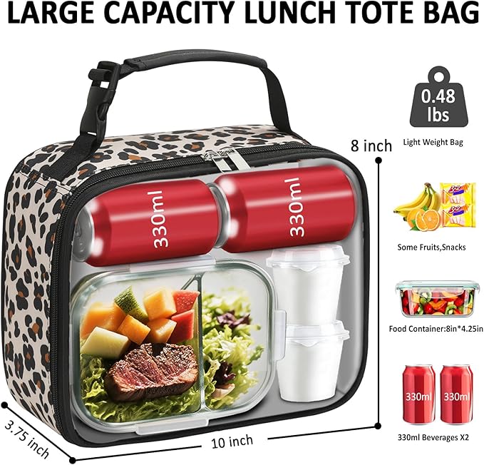 Lunch Box Kids Insulated Lunch Bag for Boys Girls Cute Reusable Lunch Tote Bag Waterproof Portable Thermal Lunch Box Kids for School Picnic Travel Leopard Print