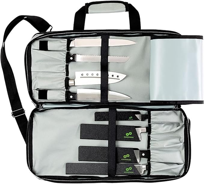 EVERPRIDE Chef Knife Bag Holds 20 Knives PLUS Large Zippered Compartment for Kitchen Tools – Durable, Large Knife Bag for Chefs – Knives Not Included