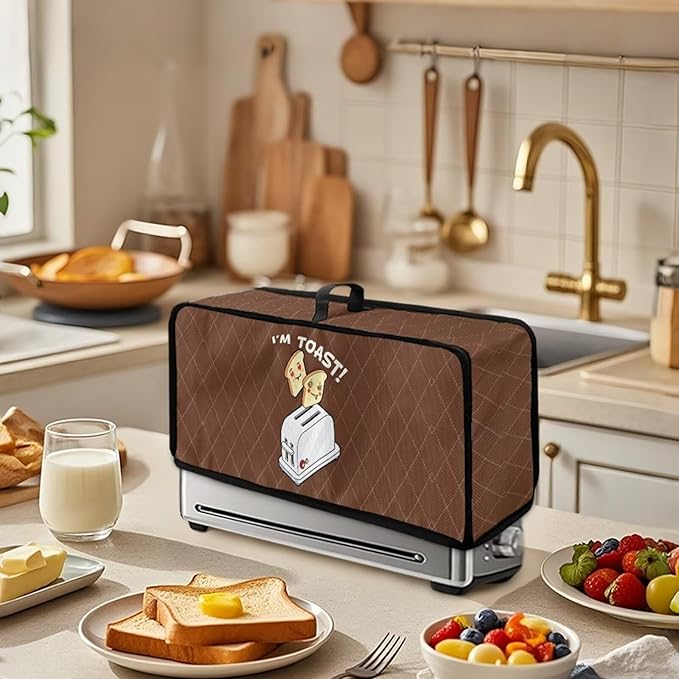 Bread Print 2-Slice Slim Toaster Cover, Machine Washable Toaster Cover 2 Slice Heat Resistant Dustproof Protector Covers for Kitchen Appliances