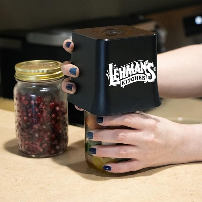 Lehman's Mason Jar Vacuum Sealer, Cordless, Easy One-Touch Operation, Extends Freshness, Includes 6 Canning Lids (3 Wide-Mouth, 3 Regular-Mouth), Rechargeable Battery, Ideal for Food Storage