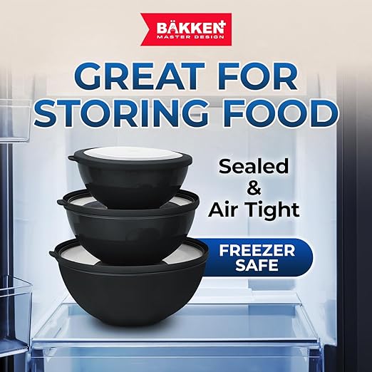 Bakken Master 12 Piece Plastic Nesting Bowls with Lids - Mixing Bowls Set includes 6 Prep Bowls and 6 Lids, BPA-Free, Reusable Meal Prep Containers, Microwave, Freezer & Dishwasher Safe, Gray