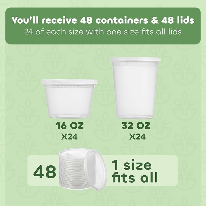 JoyServe Deli Food Containers with Lids - (144 Sets) Bulk Case of 72-32 Oz Quarts & 72-16 Oz Pints Airtight Food Storage Takeout Meal Prep Containers, BPA-Free, Dishwasher, Microwave Safe