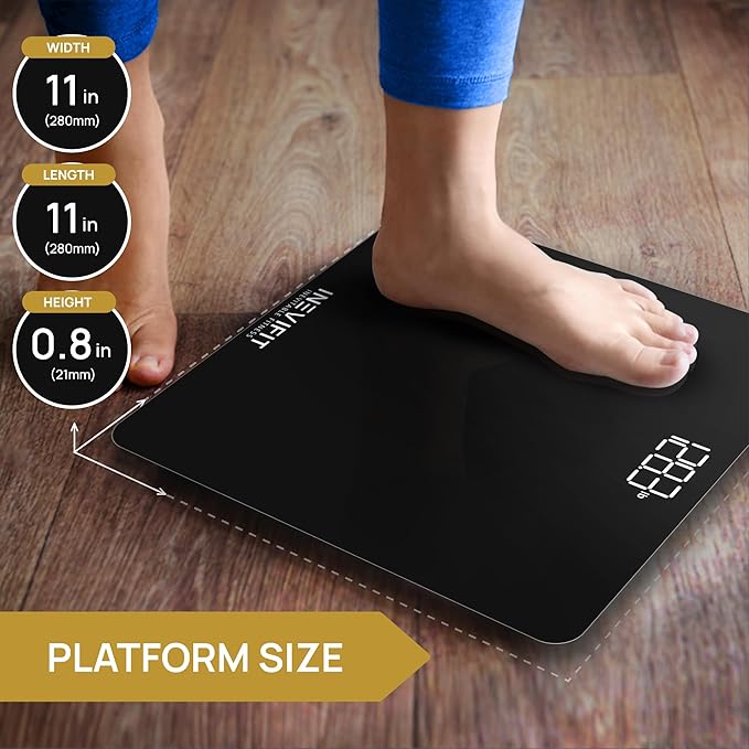 INEVIFIT Bathroom Scale, Highly Accurate Digital Bathroom Body Scale, Measures Weight up to 400 lbs. Includes Batteries