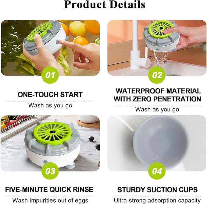 Fruit and Vegetable Cleaning Machine, 5-Min Rapid Fruit Vegetable Meat Purifier with Suction Cup Base - Wireless Charging Portable Food Cleaner for Fruits, Veggies, Meat (Type A)