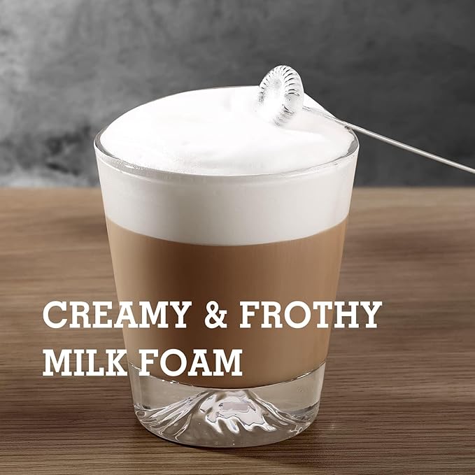 SIMPLETASTE Milk Frother Handheld Electric Foam Maker, Drink Mixer with Stainless Steel Whisk for Cappuccino, Bulletproof Coffee, Latte, Gray, with Stand, Battery Operated