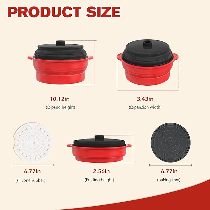 Microwave Steamer for Vegetables | Microwave Grill Pan & Steamer Bowl | Microwave Silicone Cookware | Microwave Popcorn Popper | Dishwasher Safe