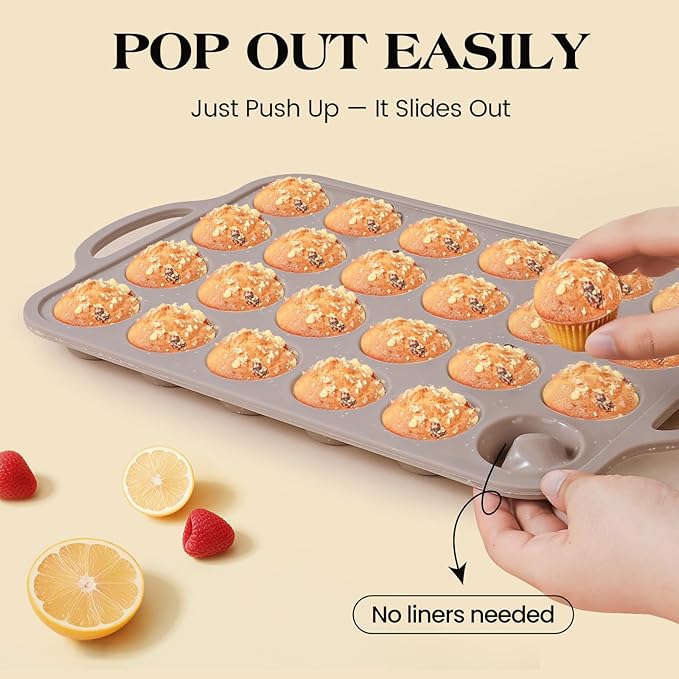 Vinino 2Pack Mini Silicone Muffin Pans for Baking with Metal Reinforced Frame, 24 Cups Mini Size Nonstick Cupcake Pan, BPA Free Oven Dishwasher Safe Baking Mold for Muffins Cupcakes