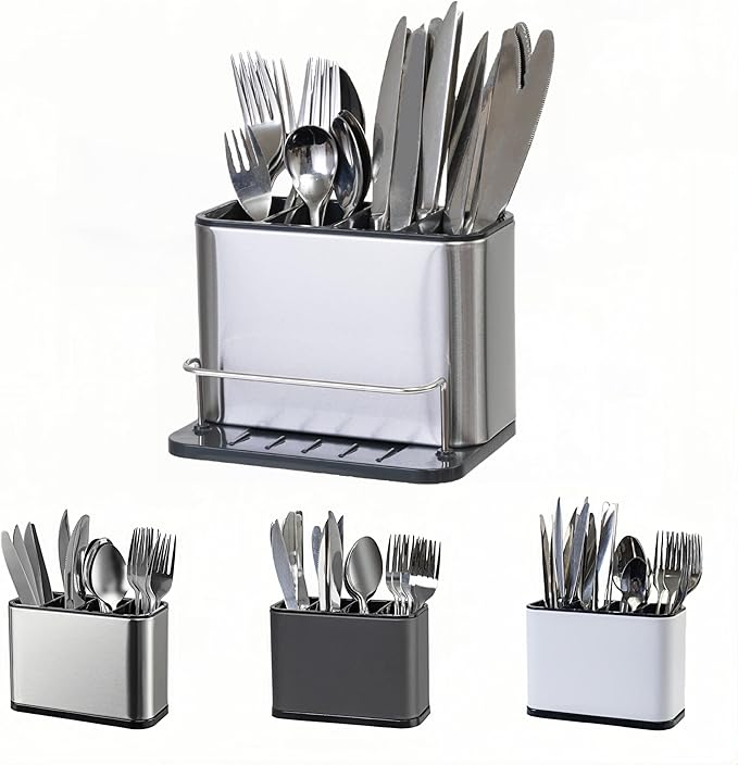 LIBODOUR Utensil Holder,Stainless Steel Caddy Counter,Spoon holder,4 Compartments Silverware Caddy,Capacity Flatware Spoon Fork Tool Cutlery Holder