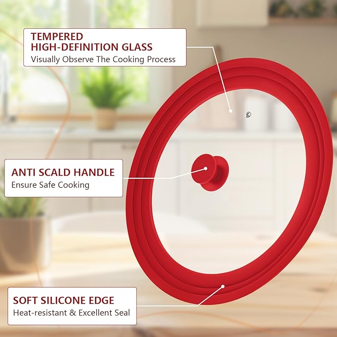 13-14-15 in Universal Lid for Oversized Pots, Pans and Skillets, Extra Large Pot Lid Tempered Glass Lid with Heat-Resistant Silicone Edge, Cookware Lids, Replacement Frying Pan Cover