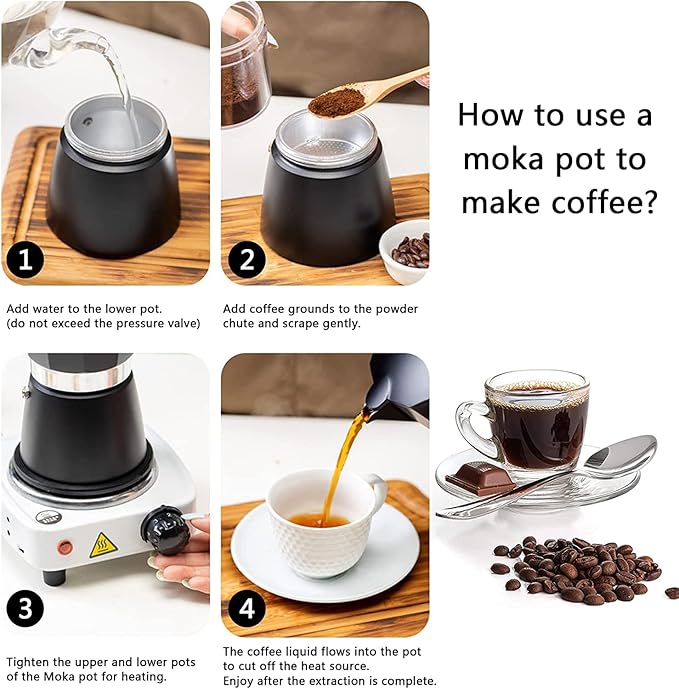 Moka Pot, Stovetop Espresso Maker Italian Coffee Maker Coffee Pot 6 cup/10 OZ Aluminium Stovetop Camping Espresso Maker Manual Cuban Coffee Percolator for Cappuccino or Latte（black）