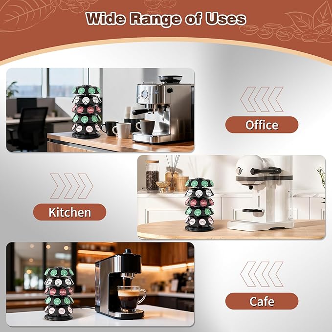 K Cup Holder, Coffee Pod Storage Carousel Holder Organizer Compatible with 40 Keurig Kcup Pods, New Modern Design for Home or Office Kitchen Counter Organizer