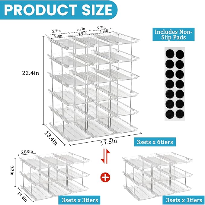 Can Organizer for Pantry, 6 Tier Canned Food Goods Storage Organizer, Clear Soda Can Organizer for Refrigerator Stackable Can Dispenser Rack Holders for Pantry Cabinet Fridge Countertop, Holds 72 Cans
