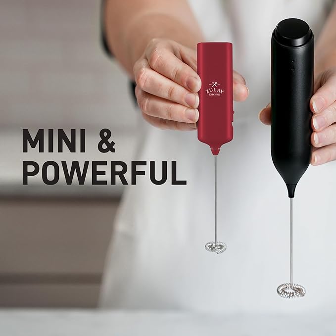 Mini & Mighty Milk Frother Wand – Powerful Handheld Coffee Frother, Battery Operated Drink Mixer – Compact Pocket Size – Detachable Whisk for Latte, Cappuccino, Matcha, Hot Chocolate – Cranberry