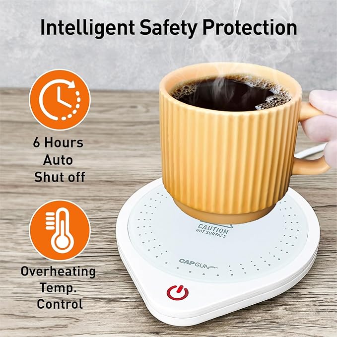 25W Electric Candle Warmer for Coffee Mugs, 75℃ Heating & Auto Shut-Off, Spill-Proof Desk Warmer for Beverages (White)