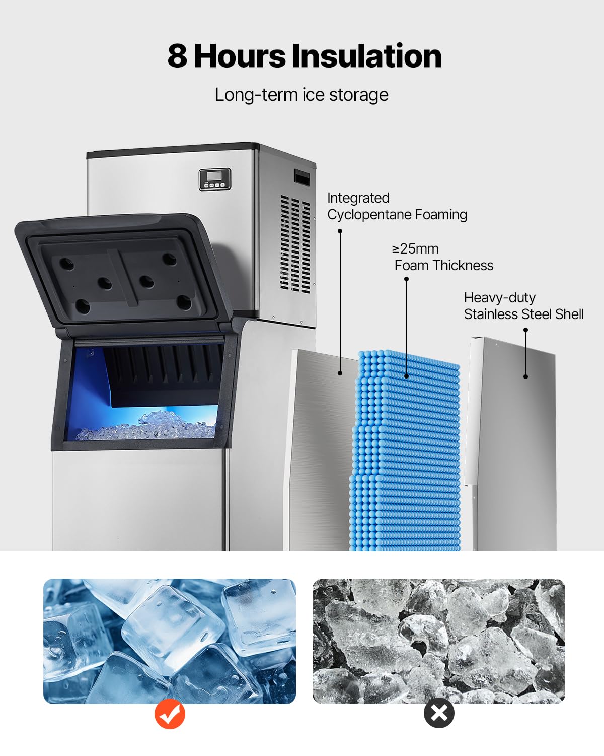 VEVOR Commercial Ice Maker Machine, 500LBS/24H Ice-Making Machine with 300LBS Large Storage Bin, Auto Self-Cleaning Ice Maker with Touchscreen for Bar Cafe Restaurant Business Commercial