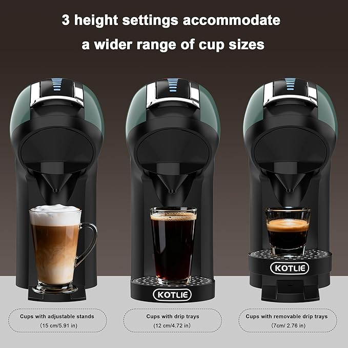 KOTLIE EM-308B Espresso Machine, Single Serve Coffee Maker Compatible with Multiple Capsule Types, Ground Coffee, and ESE Pods, 3 Temperatures, 7 Water Volume Levels, 34 Oz（Green）