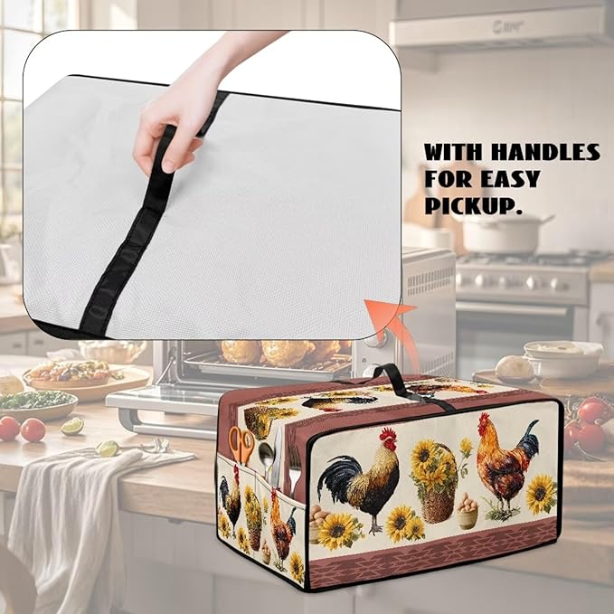 Air Fryer Toaster Oven Dust Cover Washable Convection Oven Cover Farmhouse Kitchen Appliance Protector Decorations Countertop Accessories, L, Rooster Chicken Eggs Sunflower