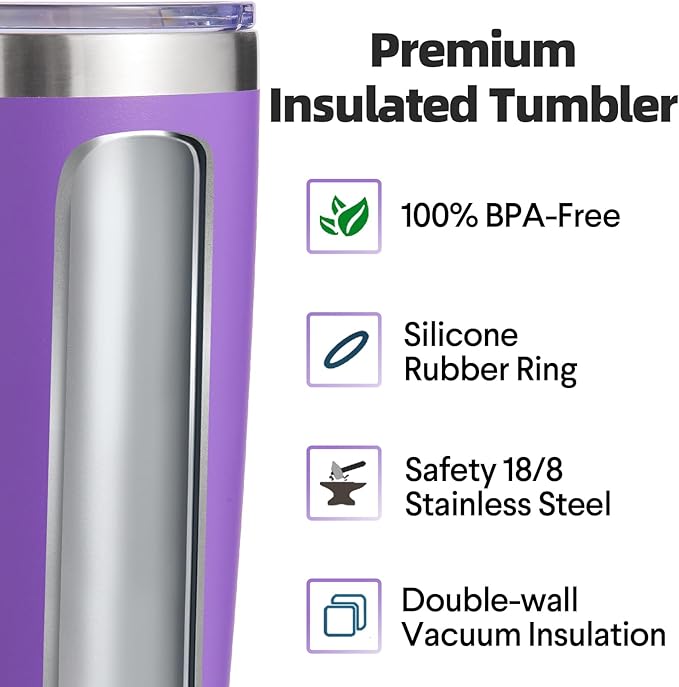 Volhoply 20oz Stainless Steel Tumbler with Lid and Straw Bulk 12 Pack,Double Wall Insulated Travel Iced Coffee Mug Fits Cup Holder,Powder Coated Cups for Hot/Cold Drinks,Christmas Gifts（Purple,12 Set）