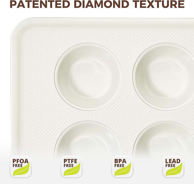 HONGBAKE 2 Pack Nonstick Ceramic Muffin Pan, 6 Cup Muffin tin for Baking, Non-toxic Cupcake Pan, Heavy-duty Aluminized Steel Cupcake Tray with Diamond Texture, Easy To Clean (Cream, 2PCS)