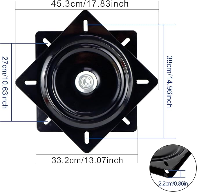 13 Inch Lazy Susans Turntable Bearings Swivel Zinc Plate, Black Square Lazy Susan Hardware, Heavy Duty Lazy Susan Replacement Parts,Swivel Bar Stools for Table, Chair, Round Bar Stools (1Pack)