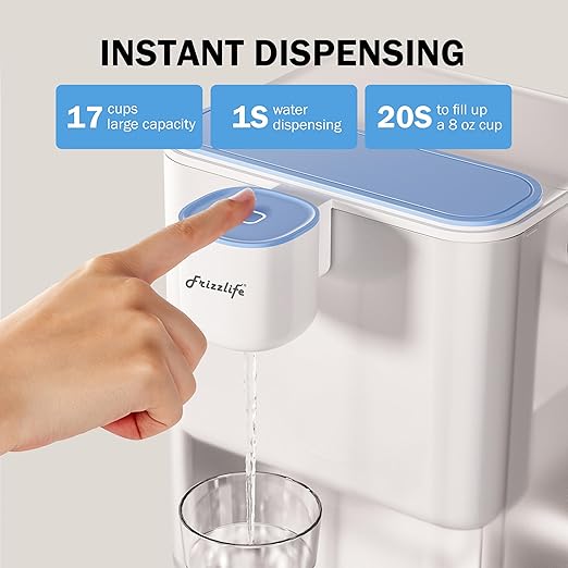 Frizzlife MD40 Electric Water Filter Dispenser with 2 Filters, 400 Gallon, NSF/ANSI 53&42&372, Reduce Lead, PFAS, 6 Months Filter Life Pitcher, Countertop Rechargeable Instant System