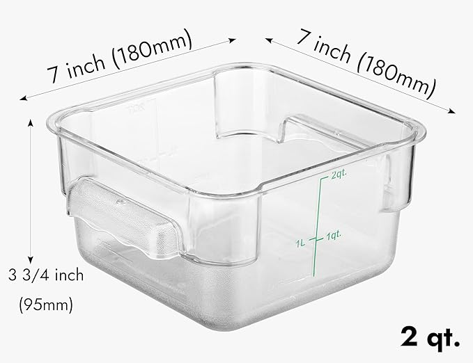 CURTA 8-Pack 2 Qt NSF Clear Polycarbonate Food Storage Containers with Green Lids - Square, Commercial-Grade, Freezer & Dishwasher Safe, Stackable