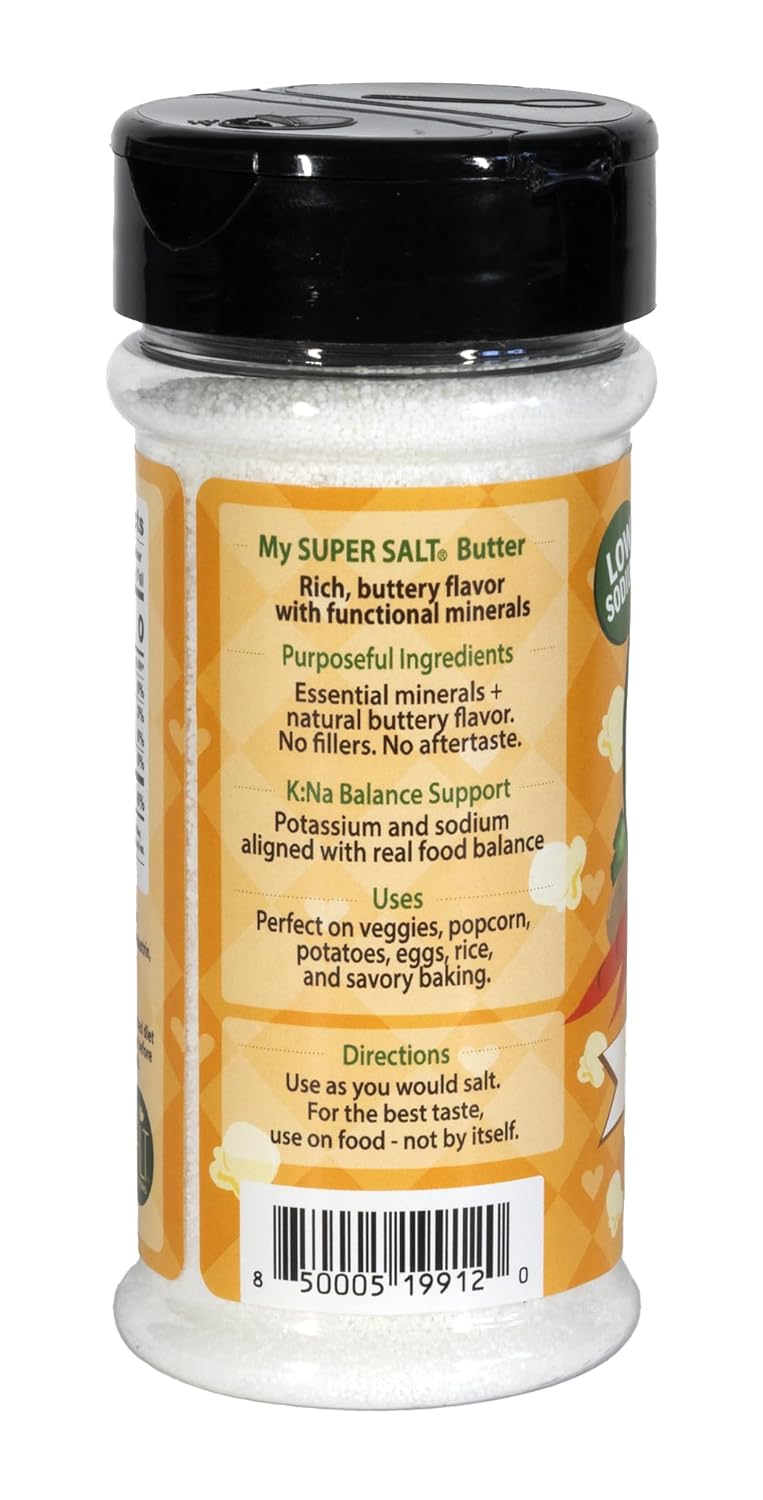 My SUPER SALT® Butter – Functional Butter-Flavored Salt Substitute - 85% Less Sodium - Smart Nutrition + Comfort Food Flavor - 7 oz