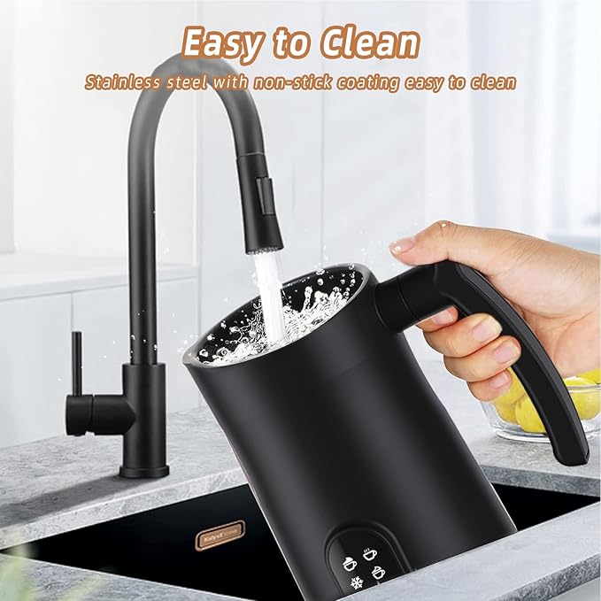 Milk Frother, 4 in 1 Electric Milk Frother and Steamer with Handle, Saicefe 11.8oz/350ml Automatic Warm and Cold Foam Maker for Coffee,Latte, Cappuccino, Hot Chocolate, 400W, Black