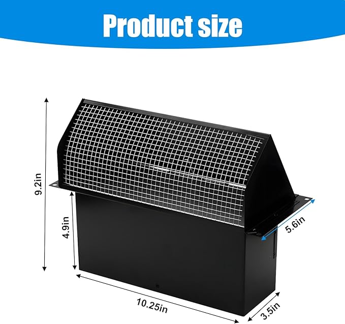 Microwave Vent Range Hood Wall Cap, 3-1/4" x 10" Rectangular Exhaust Vent Cover with Damper & Screen, Replacement for Broan & Most Over-the-Range Microwaves, Kitchen & Bathroom Ventilation, Black
