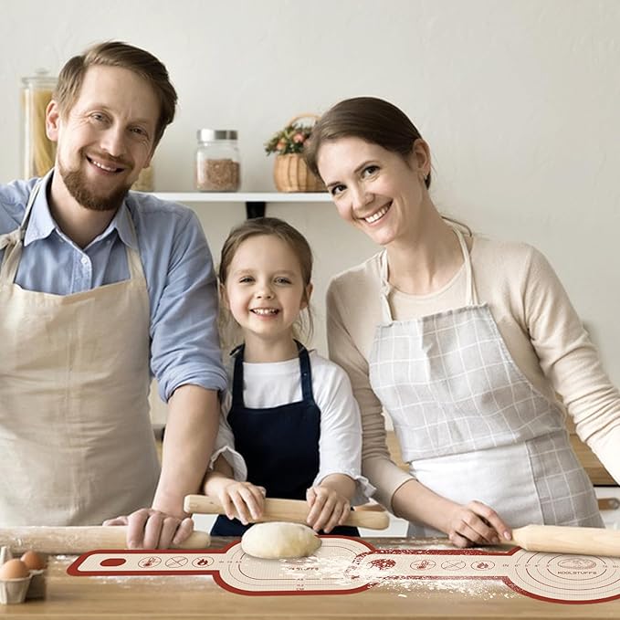 Silicone Bread Sling and Pastry Mat, 3 PCS Non-Stick & Easy Clean Reusable Silicone Bread Baking Mat with Long Handles, Easy to Transfer Sourdough Bread (Pastry Mat＆Oval and Round Bread Sling, Red)