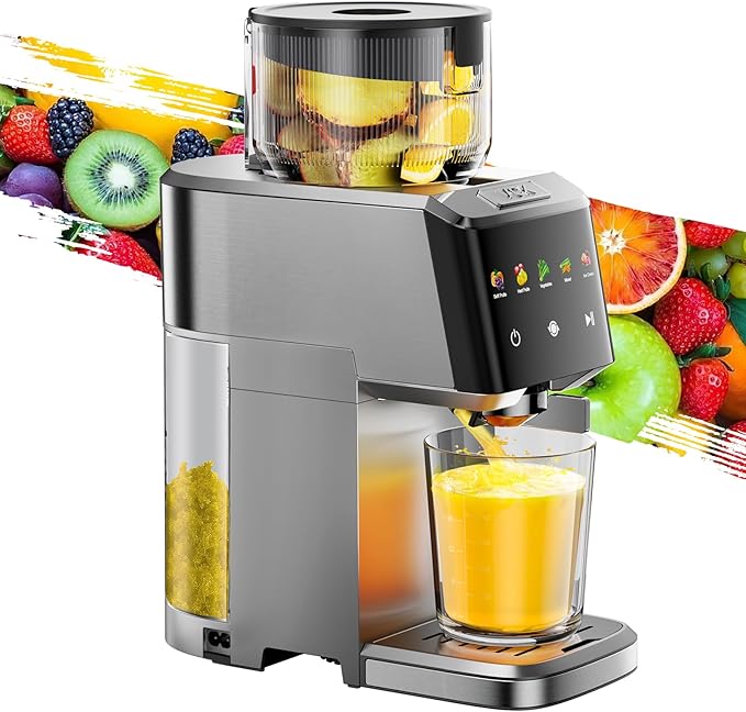 VCK Cold Press Juicer - Large 5.12" Feed Chute, Easy to Clean, Slow Masticating for Nutrient Retention, Quiet Motor, High Juice Yield, Leakproof - Sliver