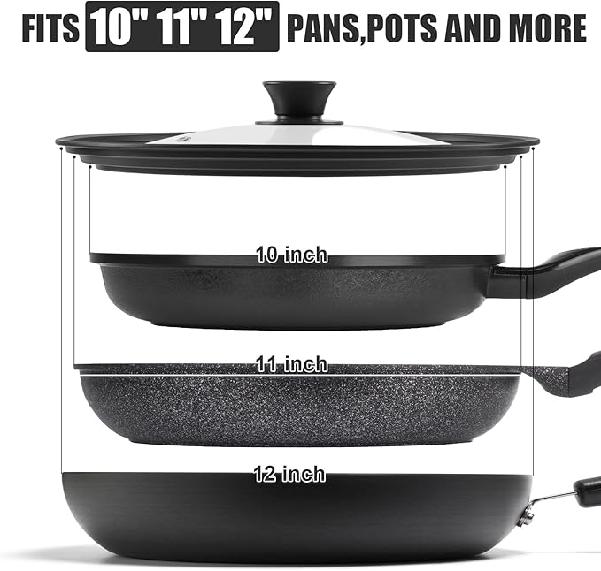 Universal Lid for Pots, Pans and Skillets - Tempered Glass Lid with Heat Resistant Silicone Rim Fits 10", 11", 12" Diameter Cookware, Replacement Lid for Frying Pan & Cast Iron Skillet