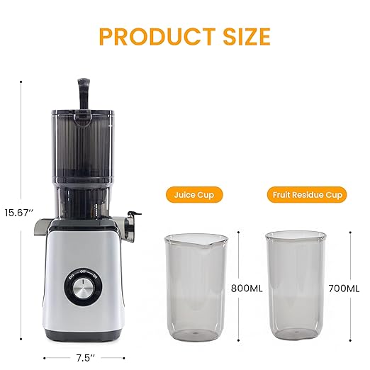 HealSmart Cold Press Masticating Juicer, Wide Feed Chute Accommodates Whole Produce, Premium Juice Extractor with High Yield, BPA-Free & Easy Clean, Silver