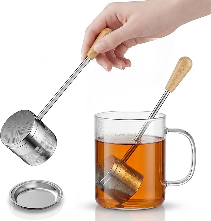 HOUSE AGAIN Tea Infuser for Loose Tea, 2-in-1 Tea Scoop Infuser Extra Fine Mesh Tea Strainers for Loose Tea, 304 Stainless Steel Loose Leaf Steeper, Tea Ball Filter with Handle for Spices, S
