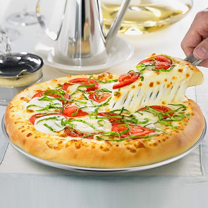 P&P CHEF Pizza Pan Set of 2, Stainless Steel Pizza Tray, Round Pizza Plate For Pie Cookie Pizza Cake, Non Toxic & Heavy Duty, Dishwasher Safe & Easy Clean, 10 Inch & Silver