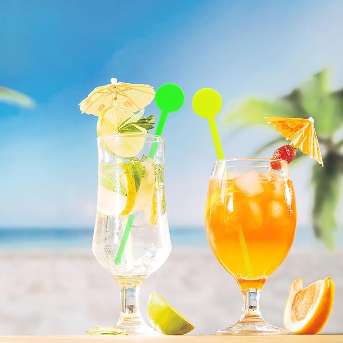 200Pcs Cocktail Swizzle Sticks, 7 Inches Disposible Plastic Drink Stirrers with Disc Top Colorful Drinks Bar Mixing Rod for Coffee Milk Cocktail Whiskey Beverage (Colorful)