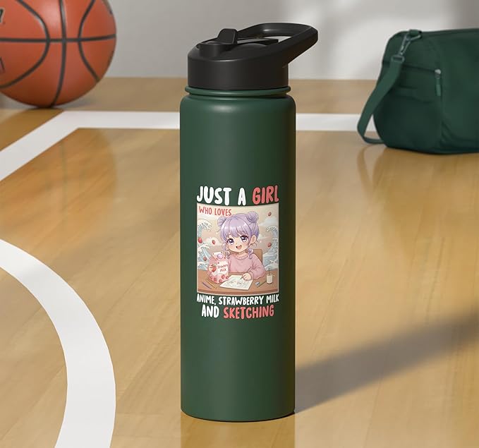 Just a Girl Who Loves Anime Strawberry Milk and Sketching Stainless Steel Insulated Water Bottle