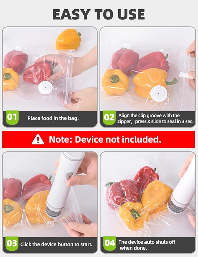 Vacuum Sealer Bags, Reusable Vacuum Zipper Bag, BPA Free Heavy Duty Vacuum Storage Bag for Food 15 Bags (15 Medium Bags (10.24x11.02 in))