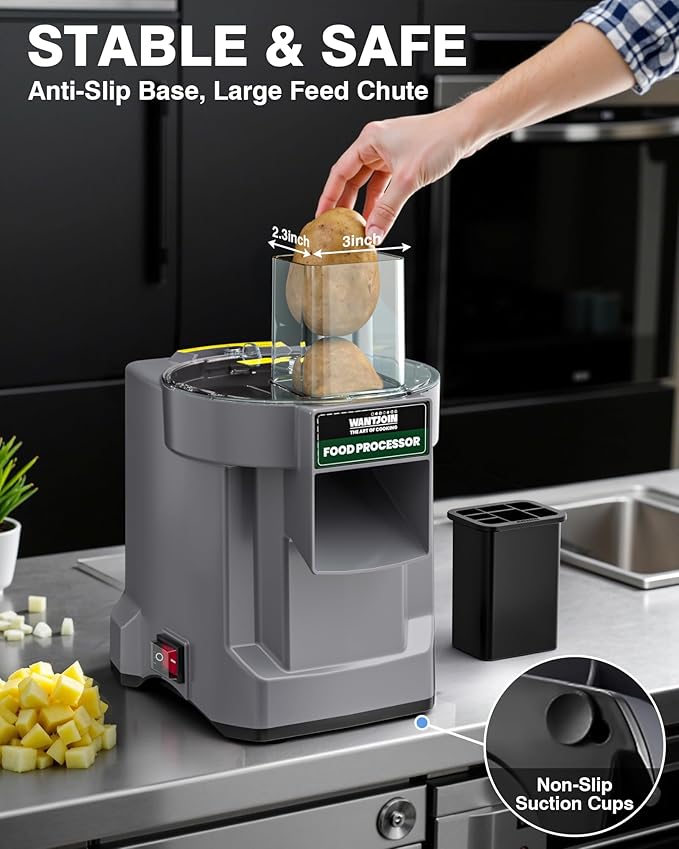 WantJoin 5-in-1 Electric Food Processor & Vegetable Chopper - Multifunctional Commercial Dicer with Stainless Steel Blades for Slicing (2.5mm), Dicing (8/12mm), Chopping (2.5mm), Shredding