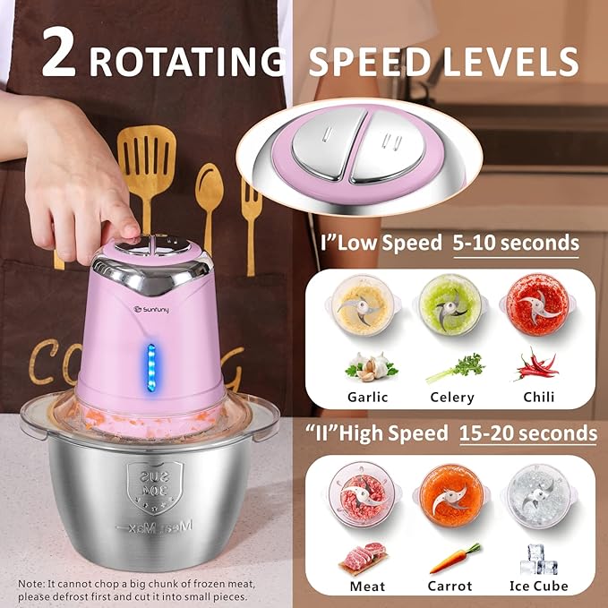 Food Processor Cordless Meat Garlic Chopper with 5 Cup Stainless Steel Bowl, 6000mAh USB Rechargeable Electric Vegetable Chopper Baby Food Processor Blender Mini Kitchen Mixer, Mom's Gift(Pink)