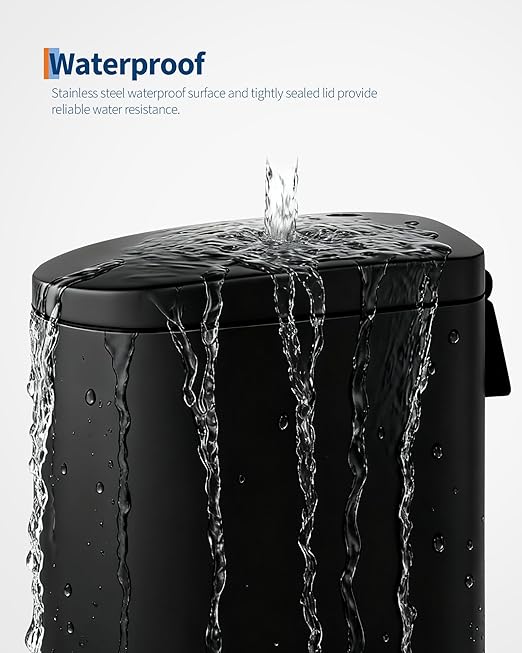 GarveeHome 13 Gal / 50 L Stainless Steel Kitchen Trash Can with Lid, Slim Step-On Garbage Bin, Large Rustproof Metal Trash Can with Soft Close, Inner Bucket & Rear Handle, Black
