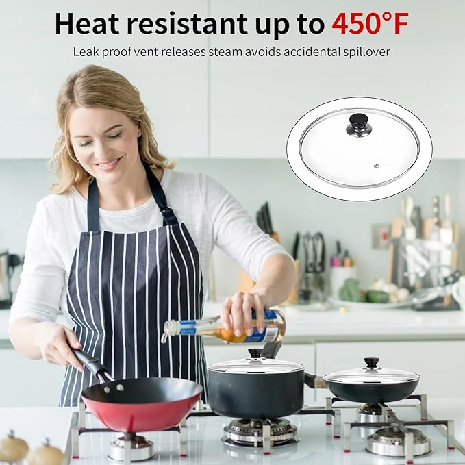 10 Inch Pan Lid, 10 Inch Frying Pan Lids, Tempered Glass Cast Iron Lid for Skillets, Fry Pan, Wok Pot (10 inch)